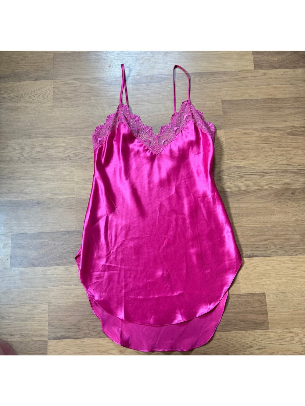 Women's Vintage Victoria's Secret Pink Satin Lace Trimmed Slip Dress Sz Small S